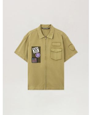 Palm Angels Military Patch Zipped Shirt Uomo Army - Blu