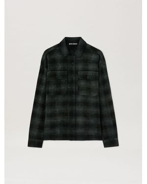 Palm Angels Curved Logo Check Shirt Uomo Military Verde - Nero