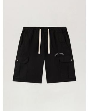 Palm Angels Curved Logo Loose Cargo Shorts - Black