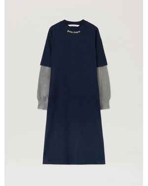 Palm Angels Curved Logo Layered Dress Dark - Blue