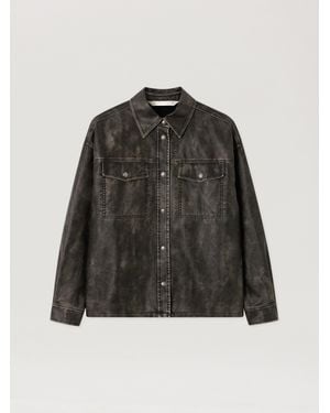 Palm Angels Curved Logo Coated Overshirt Dark - Black