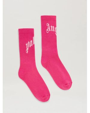 Palm Angels Curved Logo Short Socks Donna Fucsia - Rosa
