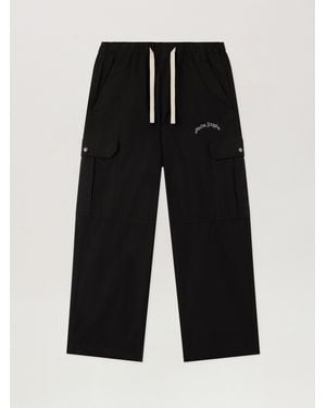 Palm Angels Curved Logo Loose Cargo Trousers - Black