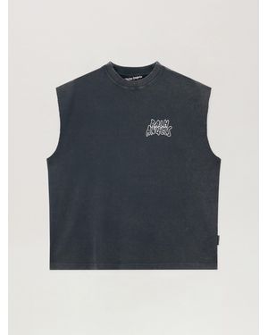 Palm Angels Palm Leaf Distressed Tank - Blue
