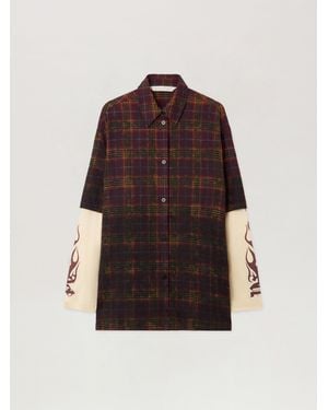 Palm Angels Overdyed Check Flames Shirt Burgundy - Multicolor
