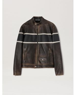 Palm Angels Crystal Pin Up Leather Biker - Black