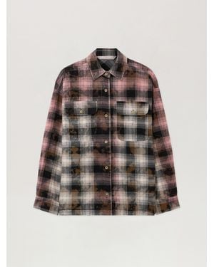 Palm Angels Curved Logo Coated Checkshirt - Natural