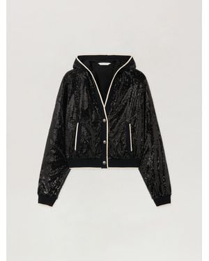 Palm Angels Curved Logo Sequin Crop Jacket - Black