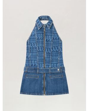 Palm Angels All-Over Logo Denim Dress - Blue