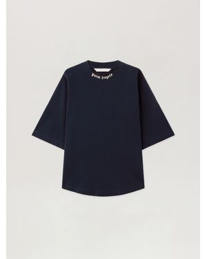 Palm Angels Curved Logo Collar Over Tee Dark - Blue