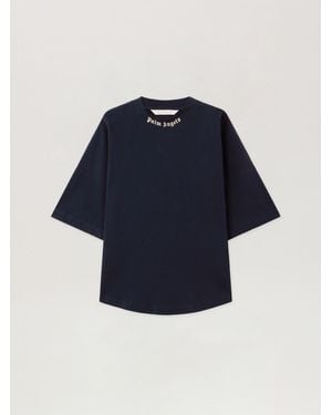 Palm Angels Curved Logo Collar Over Tee Dark - Blue