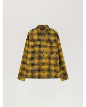 Palm Angels Curved Logo Check Shirt Army - Black