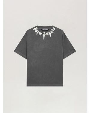 Palm Angels Neck Logo Regular T-Shirt Dark - Grey