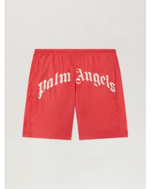 Palm Angels Curved Logo Swimshorts - Red