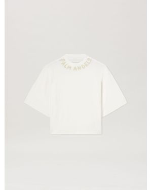 Palm Angels Curvedl Logo Embroidered Cropped Sweatshirt - Natural