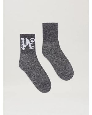 Palm Angels Lurex Short Socks With Monogram - White