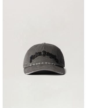 Palm Angels Curved Logo Distressed Cap Anthracite - Grey