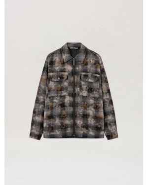 Palm Angels Curved Logo Check Overshirt - Natural