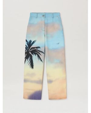 Palm Angels Sunrise Palm Baggy 5 Pockets - Blue