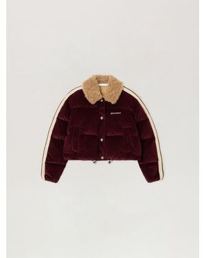 Palm Angels Classic Logo Cord Down Jacket Burgundy - Red