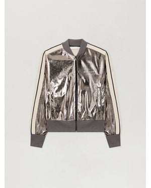 Palm Angels Laminated Track Jacket Gunmetal - Natural