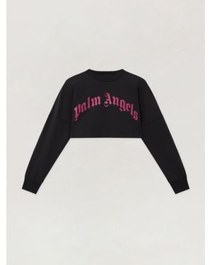Palm Angels Curved Logo Crop Long Sleeve - Black