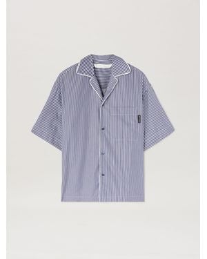Palm Angels Curved Logo Striped Shirt - Blue