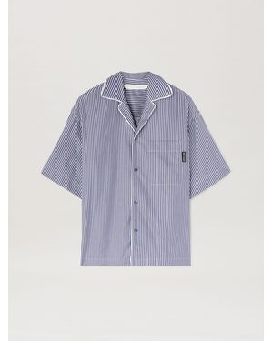 Palm Angels Curved Logo Striped Shirt - Blue