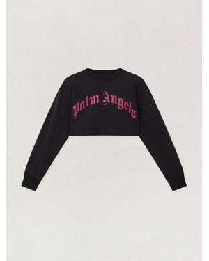 Palm Angels Curved Logo Crop Long Sleeve - Black
