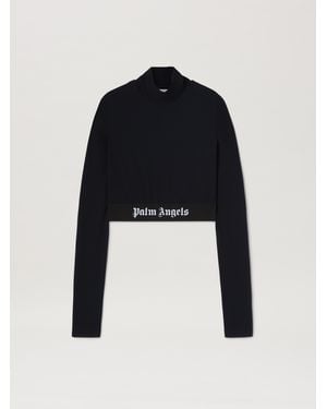 Palm Angels Sport Cropped Mock Top With Logo Band - Black