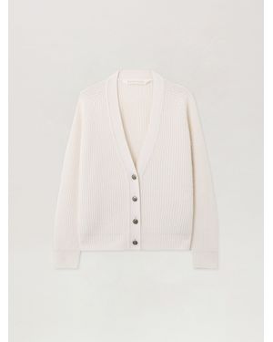 Palm Angels Curved Logo Ribbed Cardigan Off - Natural