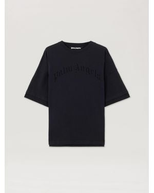 Palm Angels Curved Logo Loose Double T-Shirt - Blue
