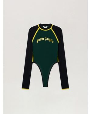Palm Angels Curved Logo Long-Sleeved Bodysuit - Green
