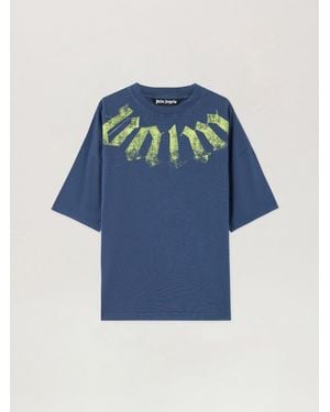 Palm Angels Big Neck Logo Loose T-Shirt - Blue