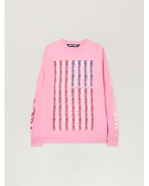Palm Angels Flames Flag Long Sleeve T-Shirt - Pink