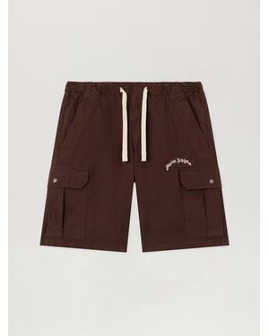 Palm Angels Curved Logo Loose Cargo Shorts - Brown