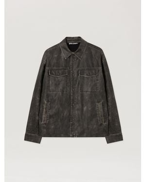 Palm Angels Curved Logo Coated Overshirt Dark - Multicolour
