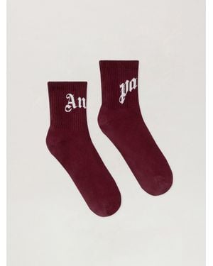 Palm Angels Curved Logo Socks Burgundy - Red