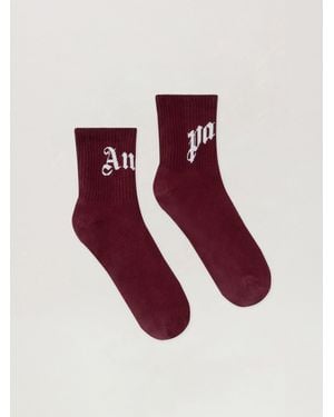 Palm Angels Curved Logo Socks Burgundy - Red