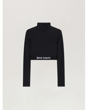 Palm Angels Classic Logo Long-Sleeved Mockneck Top - Black