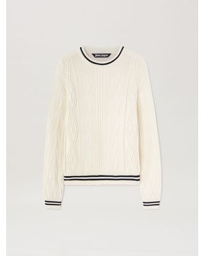 Palm Angels Curved Logo Cable Sweater Off - Natural
