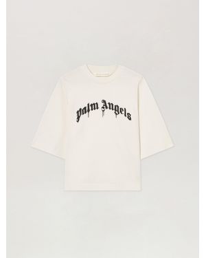Palm Angels Dripping Curved Logo Boxy T-Shirt - Natural