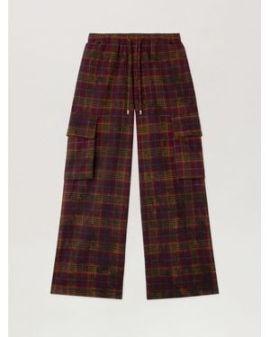 Palm Angels Overdyed Check Cargo Pants Burgundy - Purple