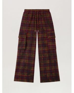 Palm Angels Overdyed Check Cargo Trousers Burgundy - Purple