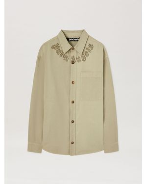 Palm Angels Camel Flame Logo Overshirt - Natural