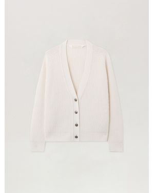 Palm Angels Curved Logo Ribbed Cardigan Off - Natural