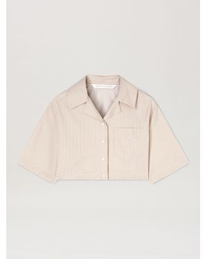 Palm Angels Curved Logo Cropped Shirt Camel - Natural