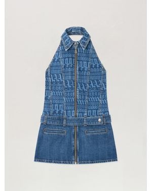 Palm Angels All-Over Logo Denim Dress - Blue