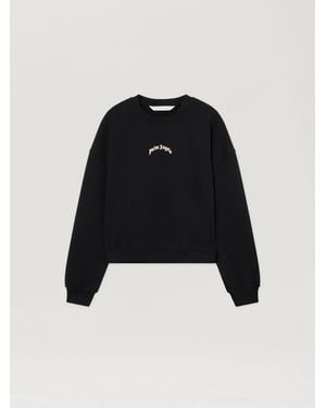 Palm Angels Curved Logo Crop Sweatshirt - Black