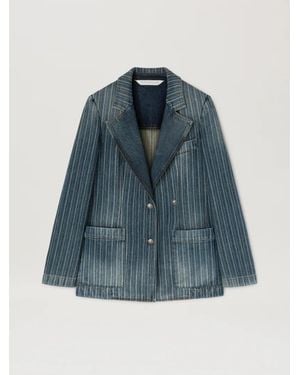 Palm Angels Laser Pinstripe Denim Blazer Light - Blue